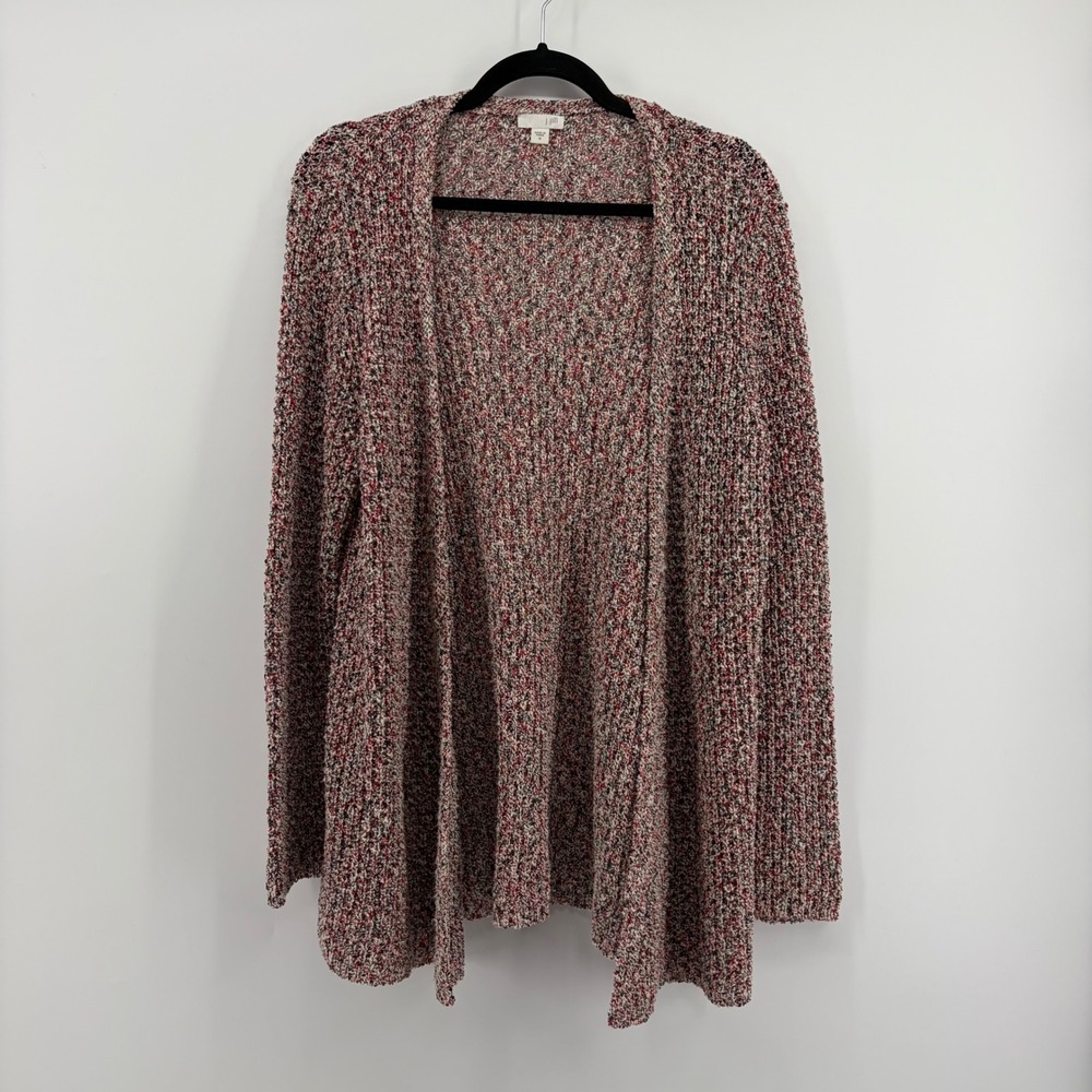 J. Jill Womens Medium Red White‎ Black Marled Open Front Textured Knit Cardigan
